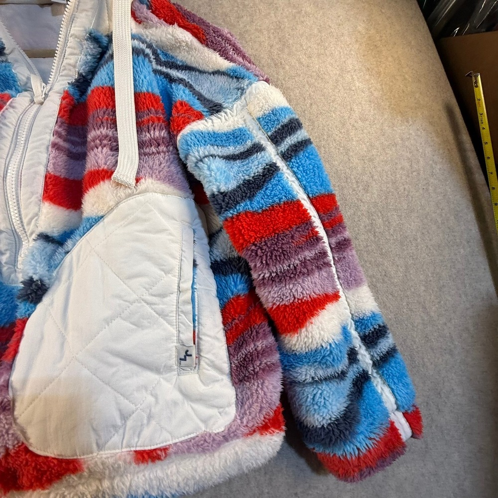 JoyLab Womens Multi Color Striped Sherpa Fleece Quarter Zip Hoodie Jacket M - Picture 8 of 10